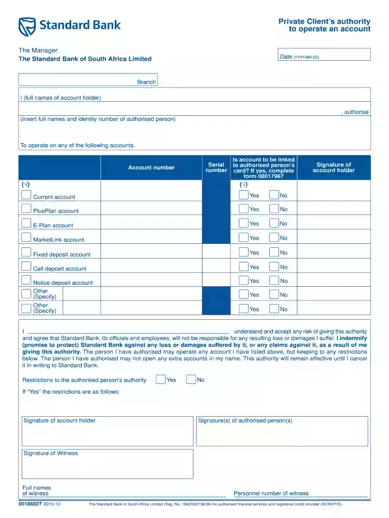 standard bank power of attorney Preview on Page 1