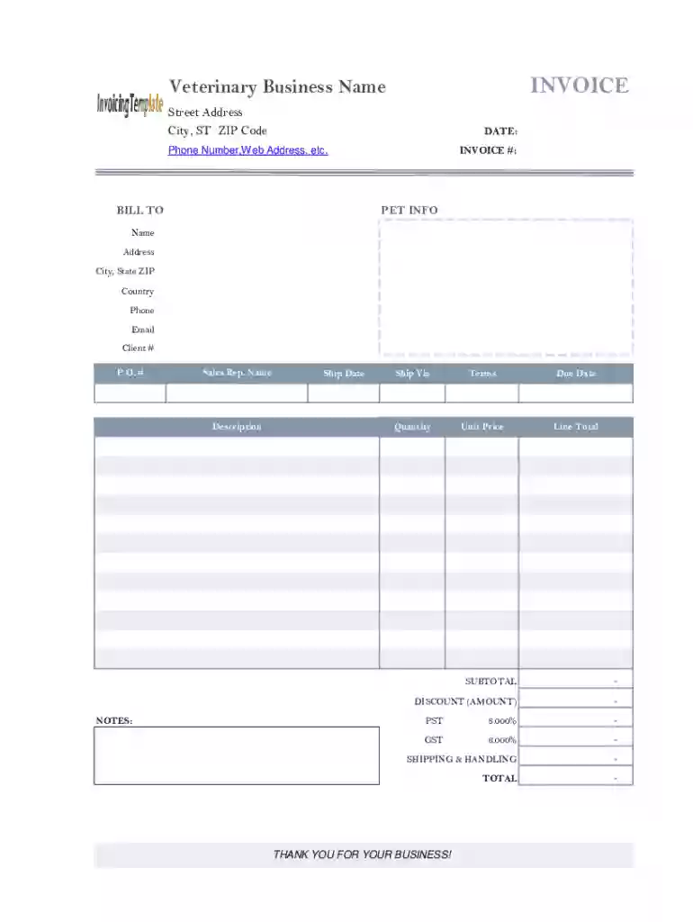 veterinary invoice template Preview on Page 1