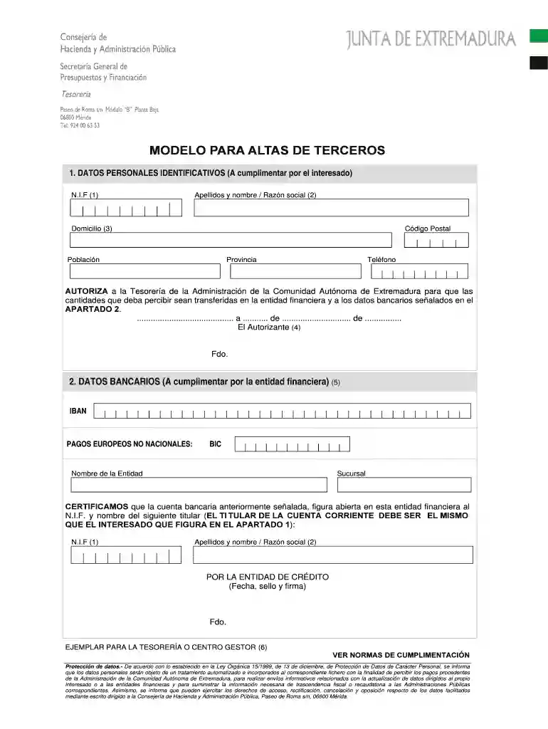 MODELO PARA ALTAS DE TERCEROS - gobexes Vista previa en la página 1