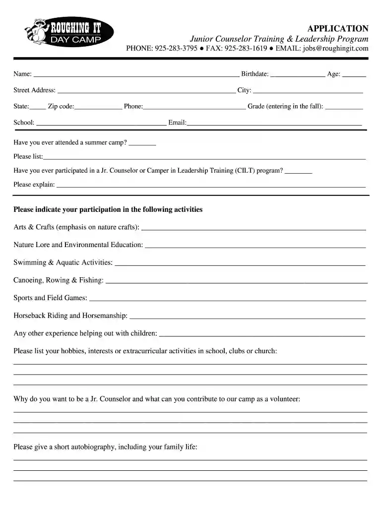 camp counselor application template Preview on Page 1