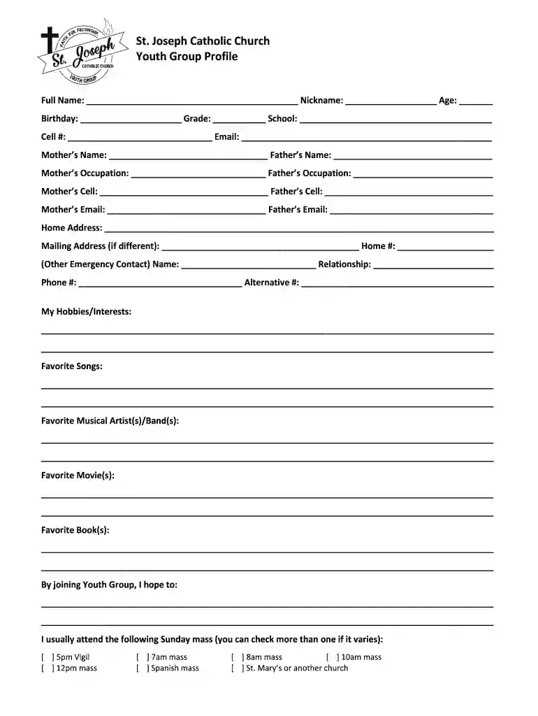 youth profiling form Preview on Page 1