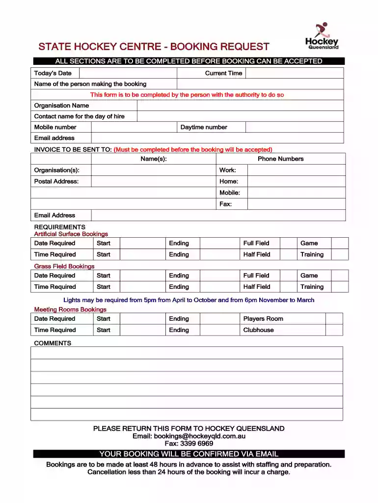 State hockey centre - booking request - Hockey Queensland Preview on Page 1