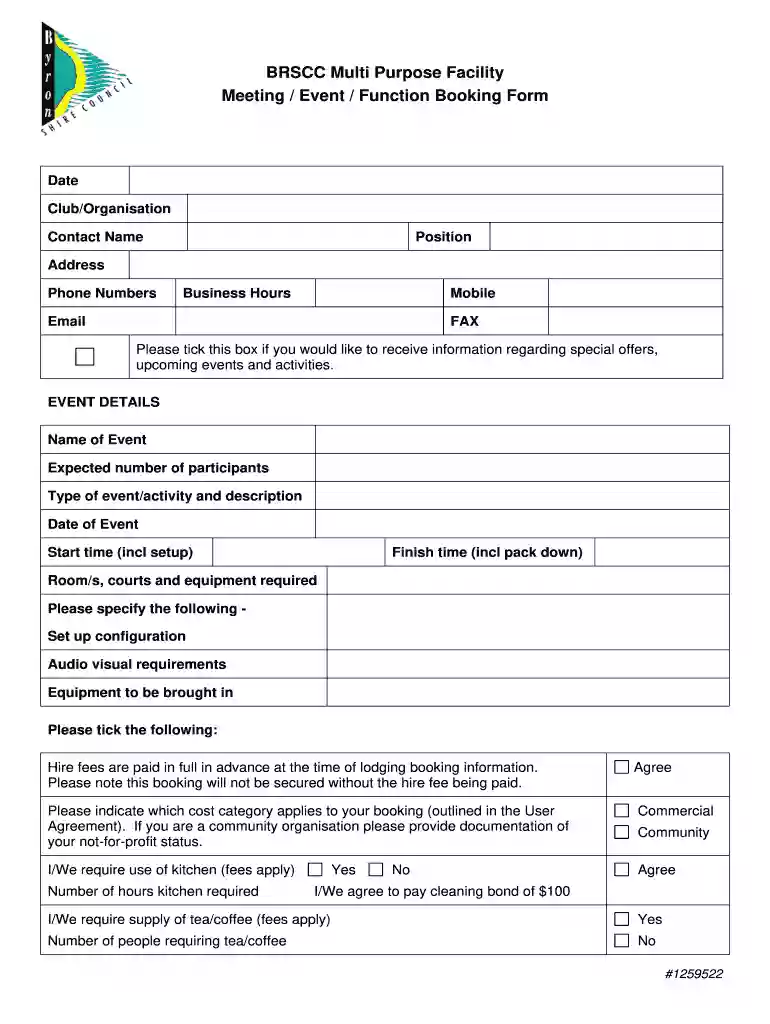 BRSCC MPF Meeting Function Event Booking Form.DOC - byron nsw gov Preview on Page 1