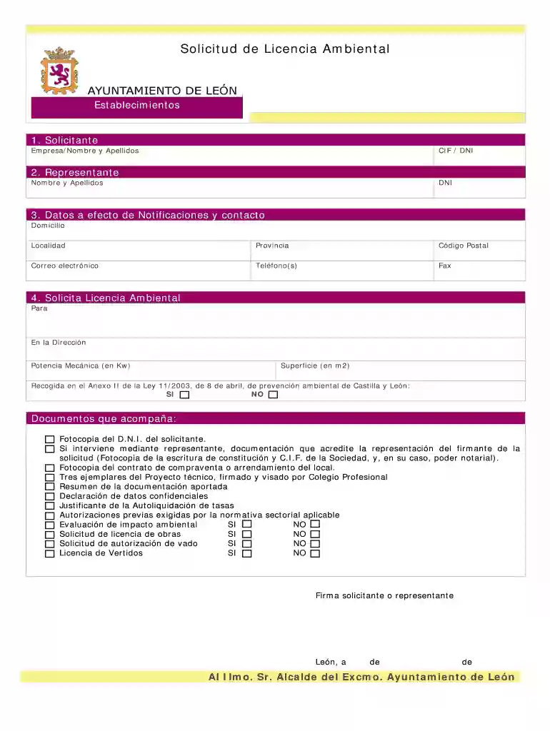 Solicitud de Licencia Ambiental - Aytoleones Vista previa en la página 1