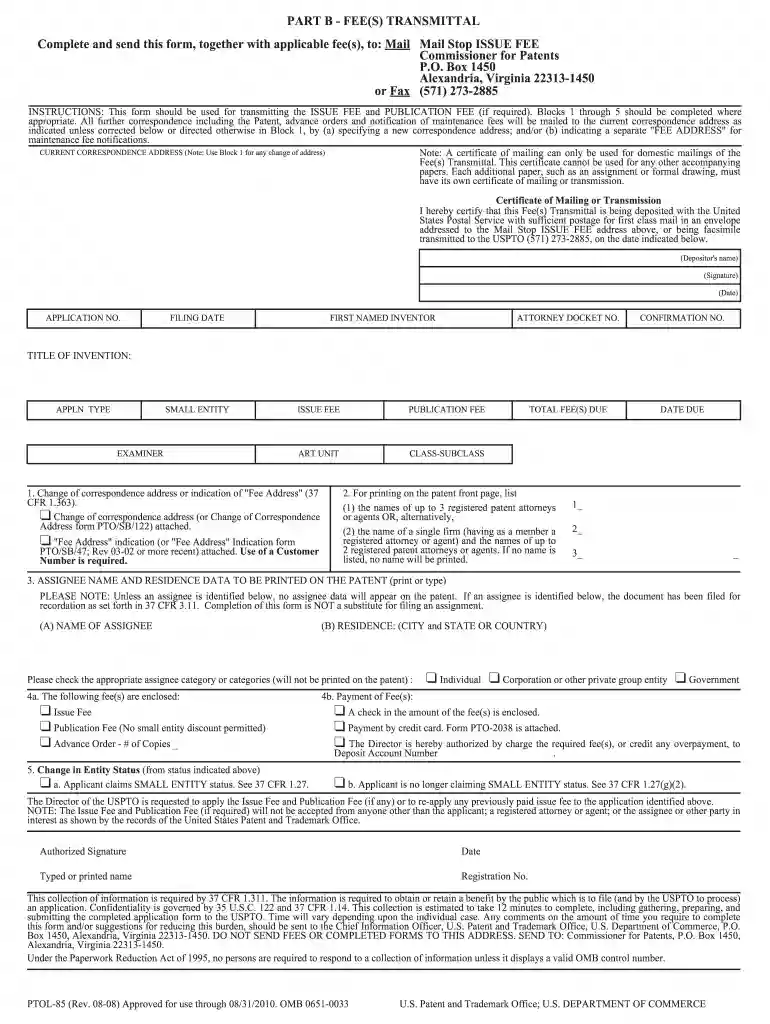 ptol 85b 2008 form Preview on Page 1