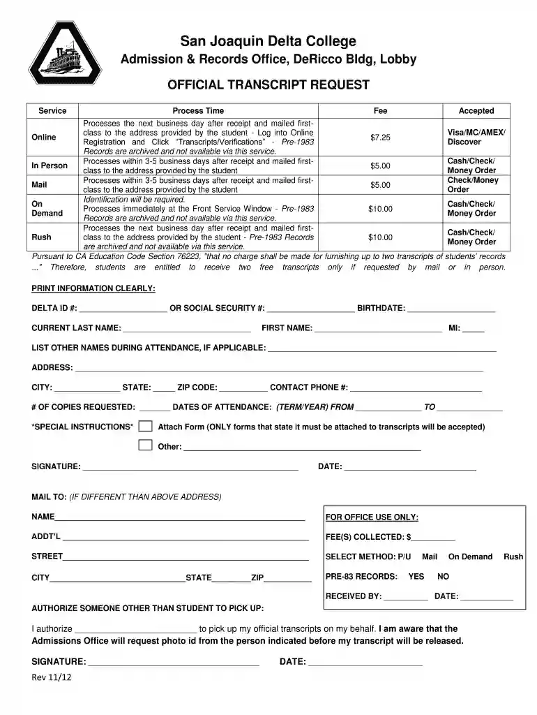 delta college transcripts Preview on Page 1