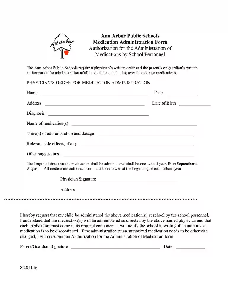 arbor medication administration form Preview on Page 1
