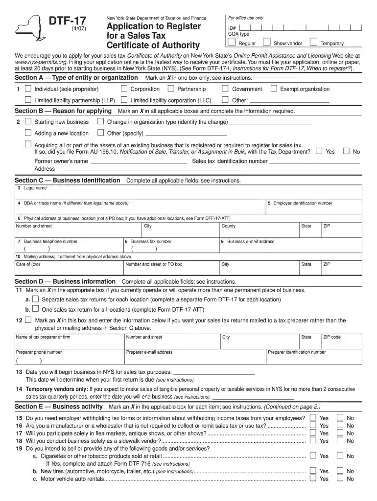 dtf 17 paper form 2007-2019 Preview on Page 1