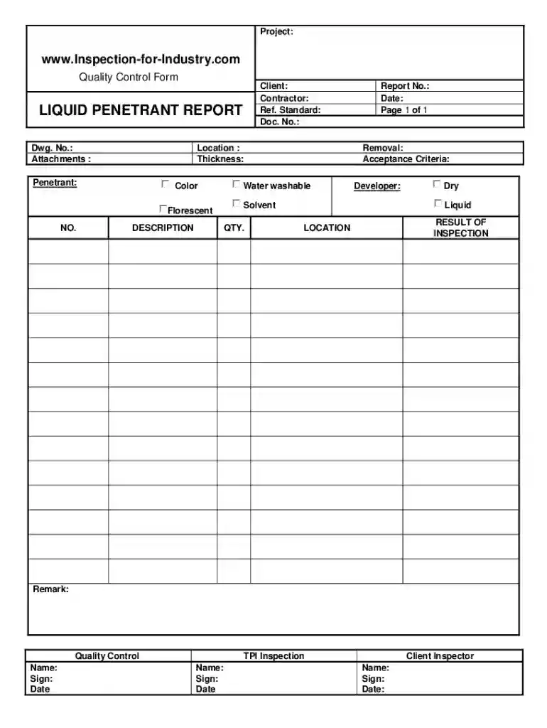Liquid-Penetrant-Quality-Control-and-Inspection-Report-Form Preview on Page 1
