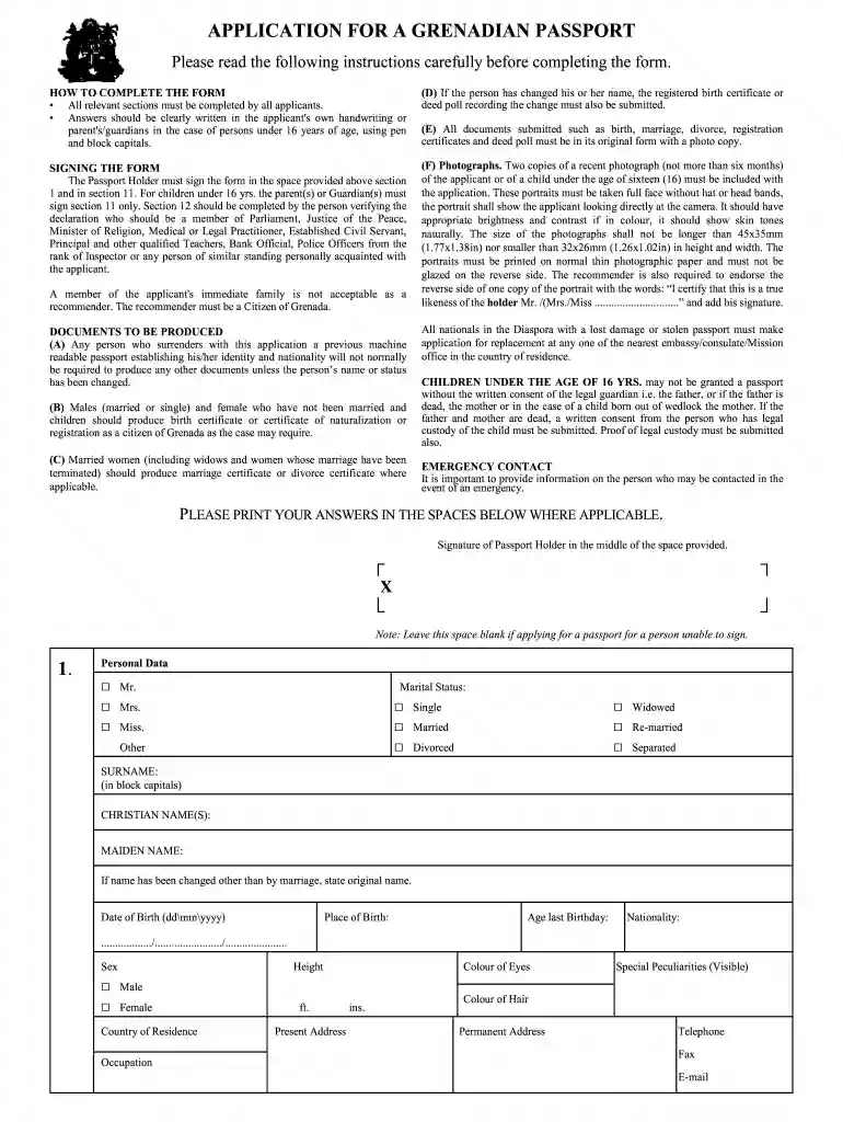 grenada passport renewal form pdf Preview on Page 1