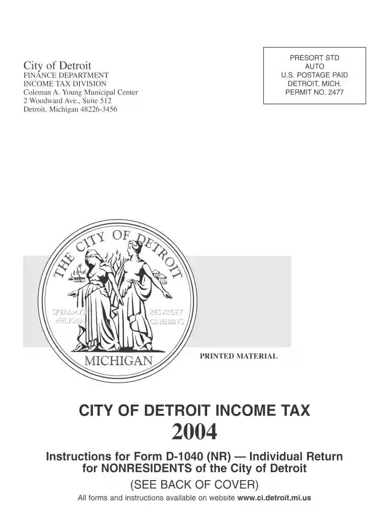 Form D1040(NR) - 2004 Detroit Non-Resident ... - City of Detroit - detroitmi Preview on Page 1