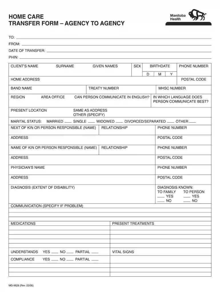 HOME CARE TRANSFER FORM AGENCY TO AGENCY - gov mb Preview on Page 1