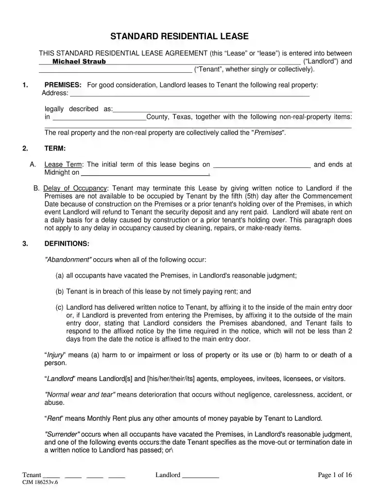 STANDARD RESIDENTIAL LEASE - thestraubs Preview on Page 1