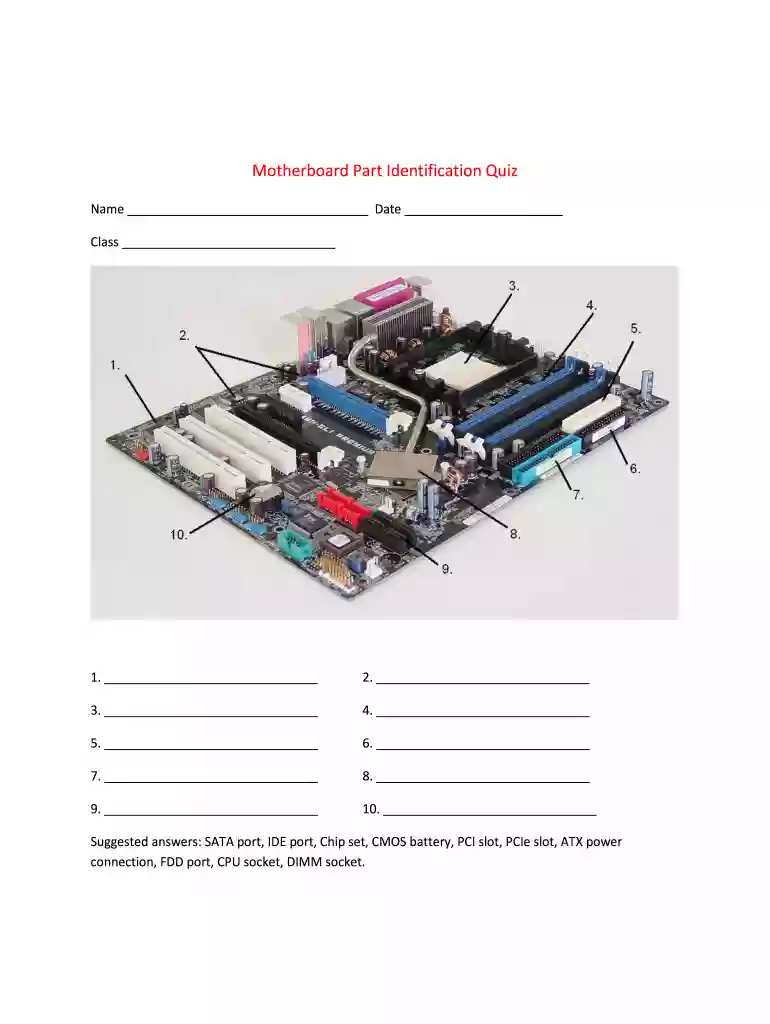 motherboard part identification Preview on Page 1