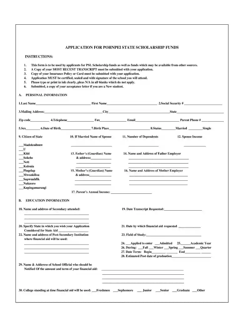 pohnpei state scholarship Preview on Page 1