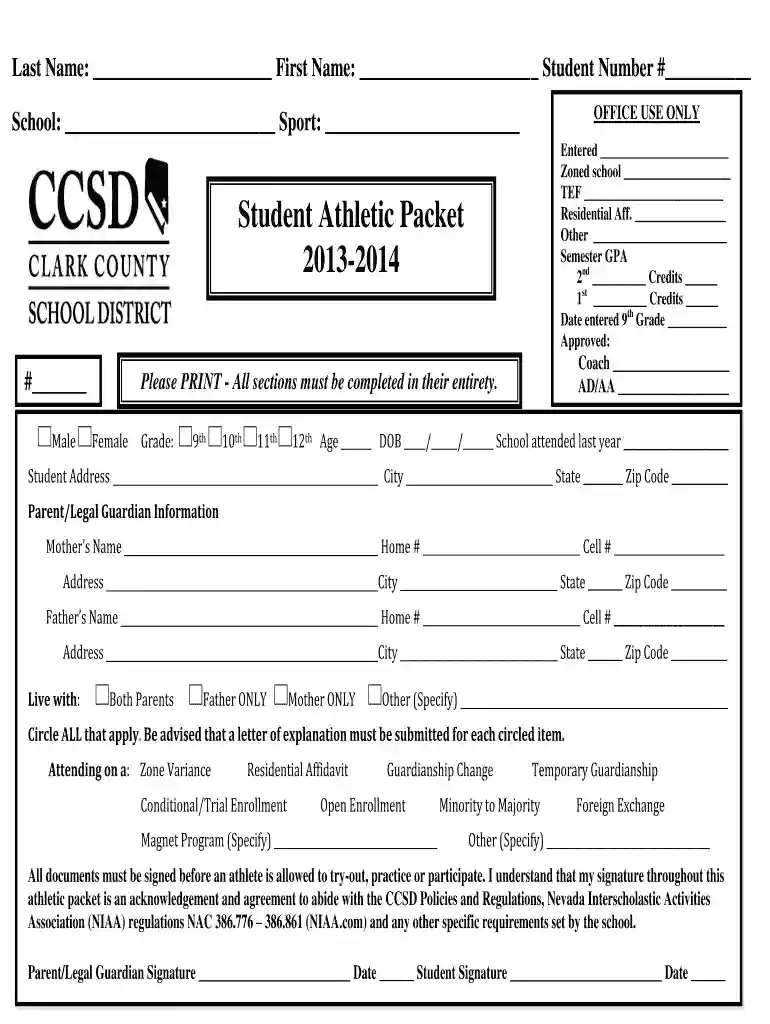 ccsd sports physical form Preview on Page 1
