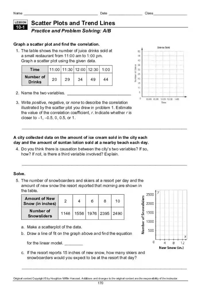 10 1 scatter plots and trend lines answer key Preview on Page 1