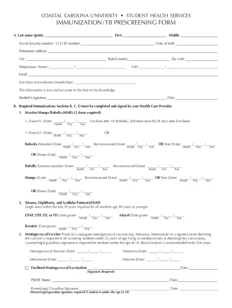 tb pre screening questionnaire coastal carolina Preview on Page 1