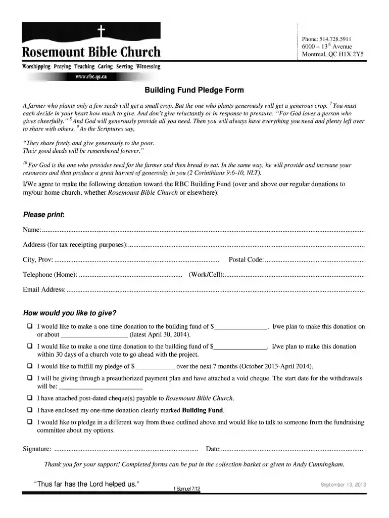 church pledge letter sample Preview on Page 1
