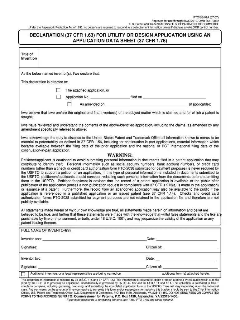 ptosb01a 01 09 2007 form Preview on Page 1