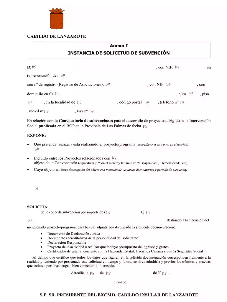 Anexo I - Instancia de solicitud - PDF - Cabildo de Lanzarote Vista previa en la página 1