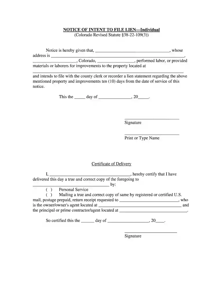 notice of intent to lien colorado pdf Preview on Page 1