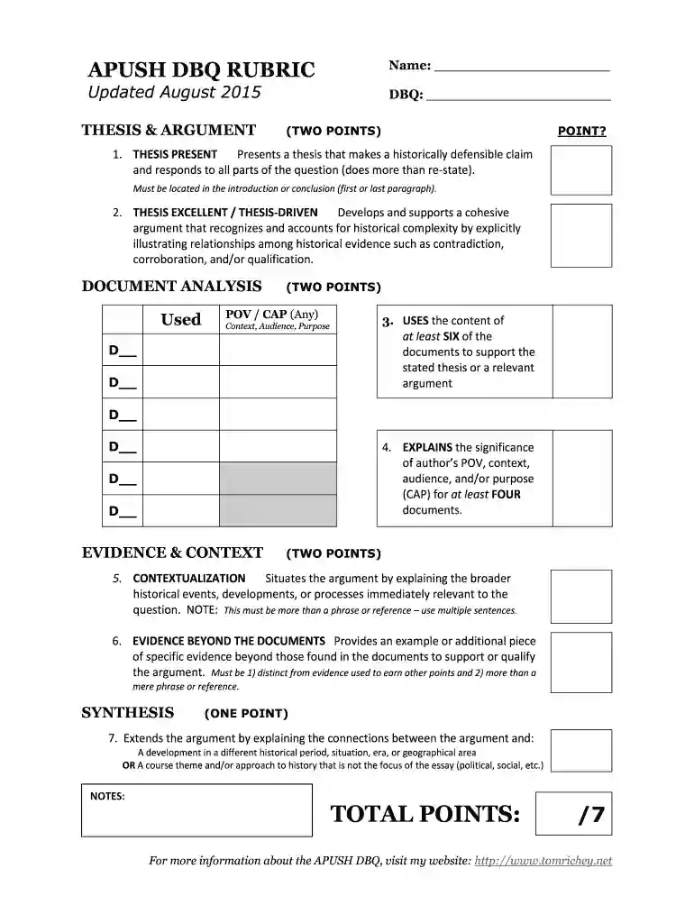 dbq rubric Preview on Page 1