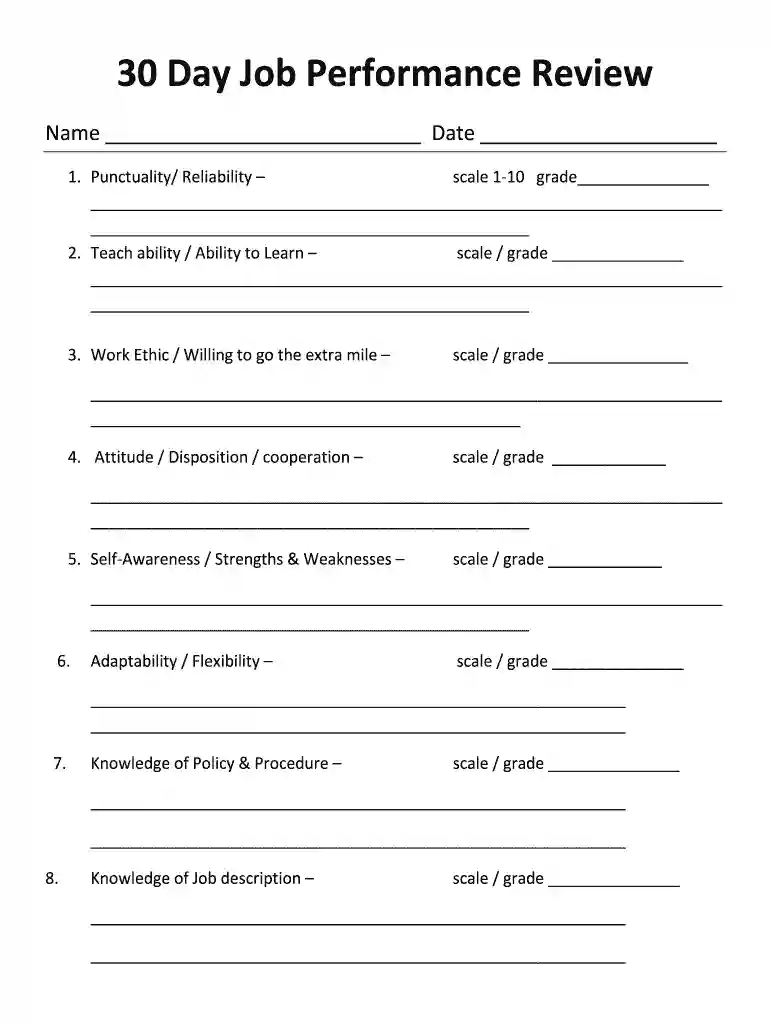 30 day review template Preview on Page 1
