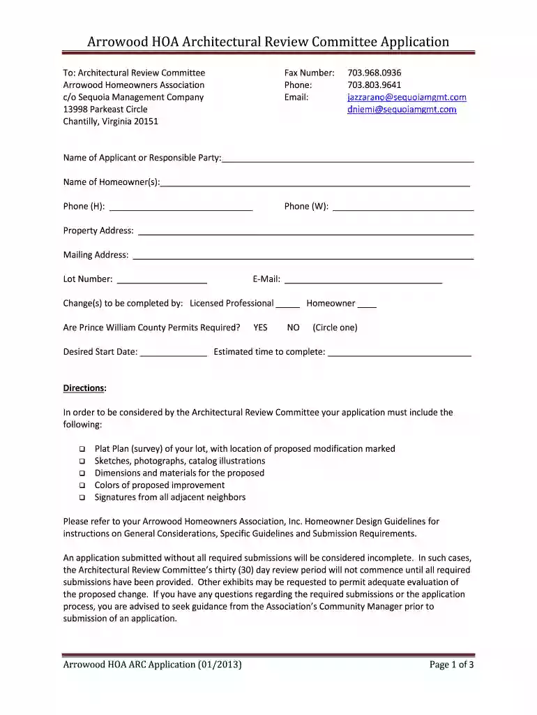 sample hoa architectural request form Preview on Page 1