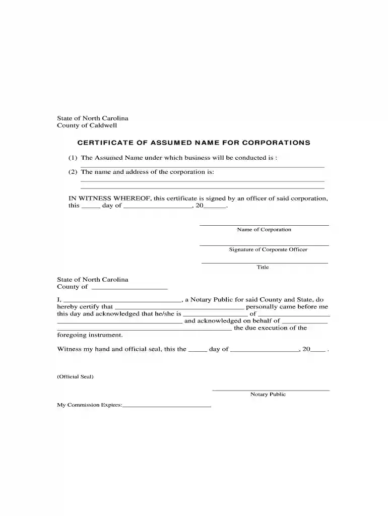 assumed business name certificate form nc Preview on Page 1