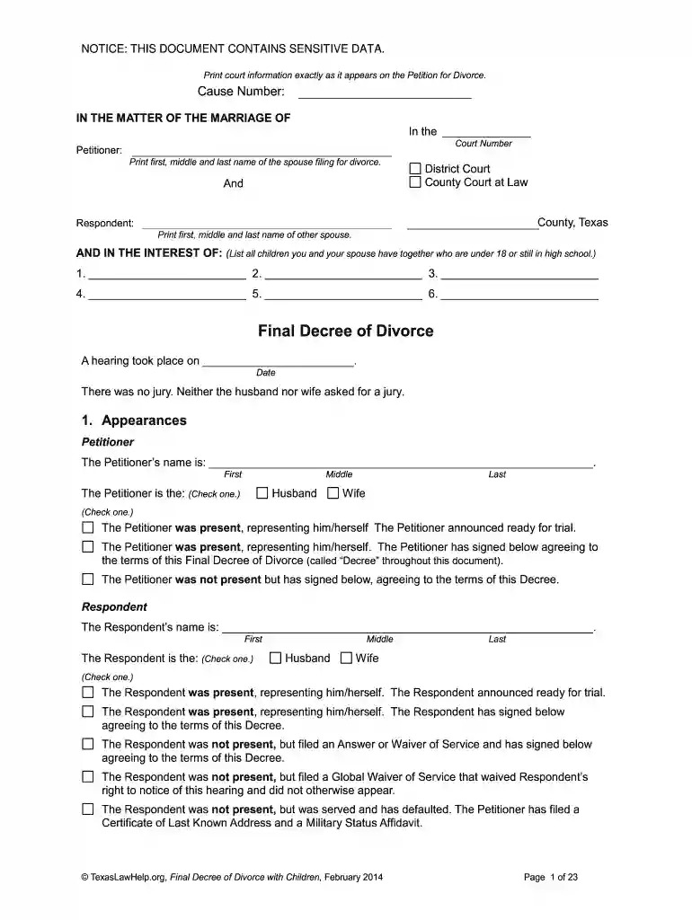final decree of divorce Preview on Page 1