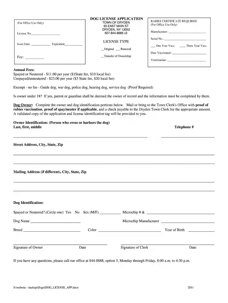 dog license application Preview on Page 1