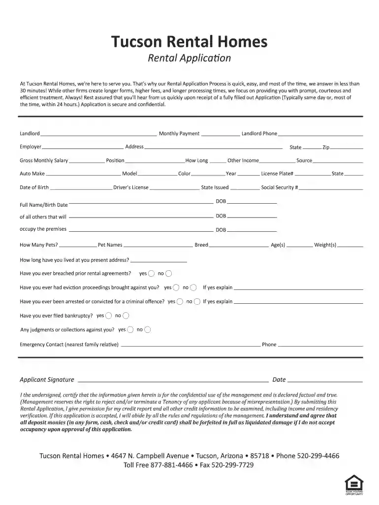 Tucson bRentalb Homes-bApplicationb-bFillableb - Amazon S3 Preview on Page 1