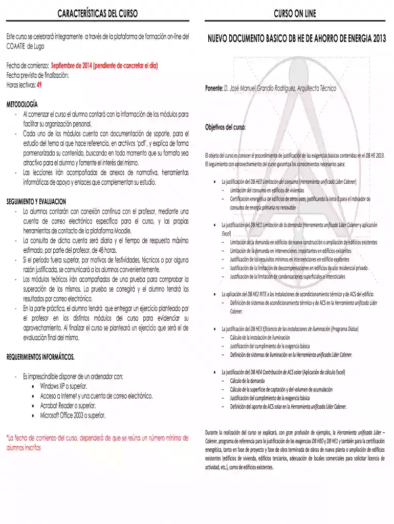 Caracter sticas del curso curso on line nuevo documento basico db Vista previa en la página 1