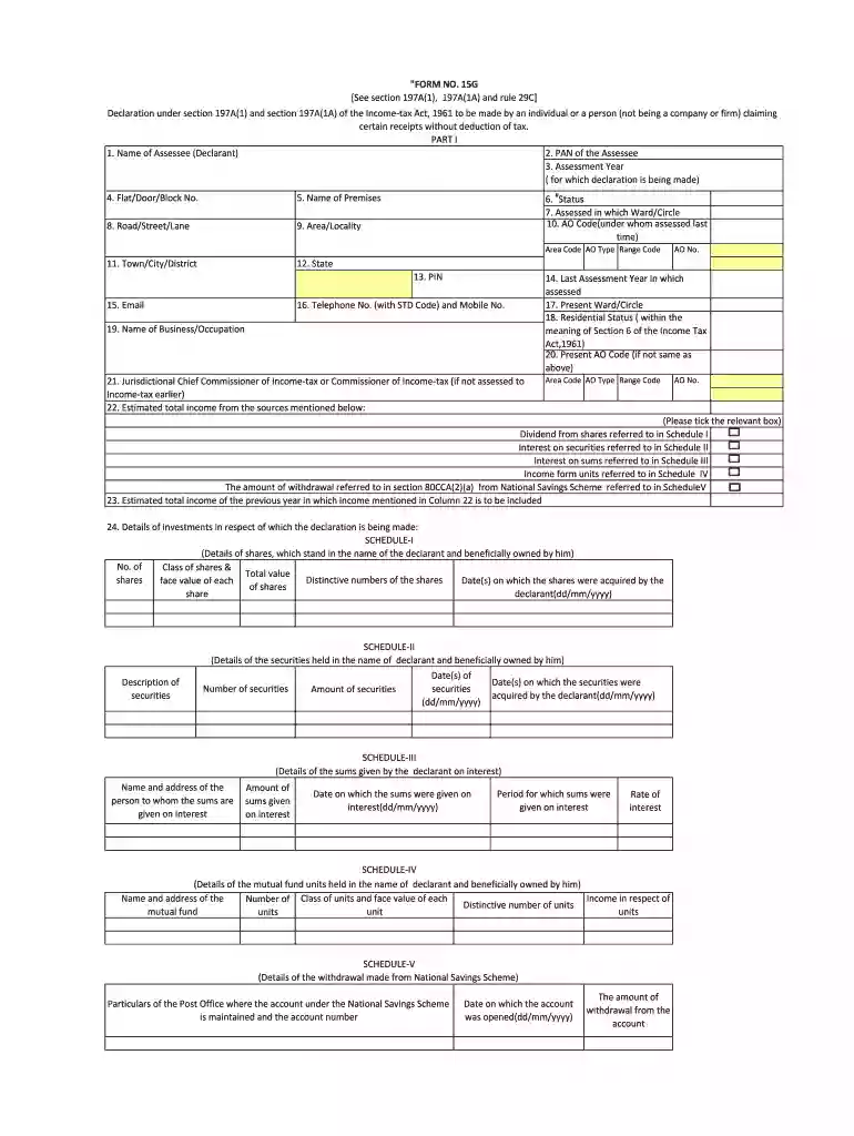 download form 15g Preview on Page 1