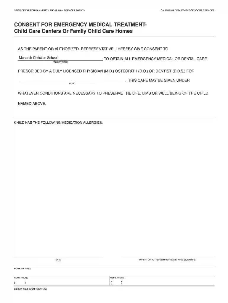 consent for emergency medical treatment Preview on Page 1