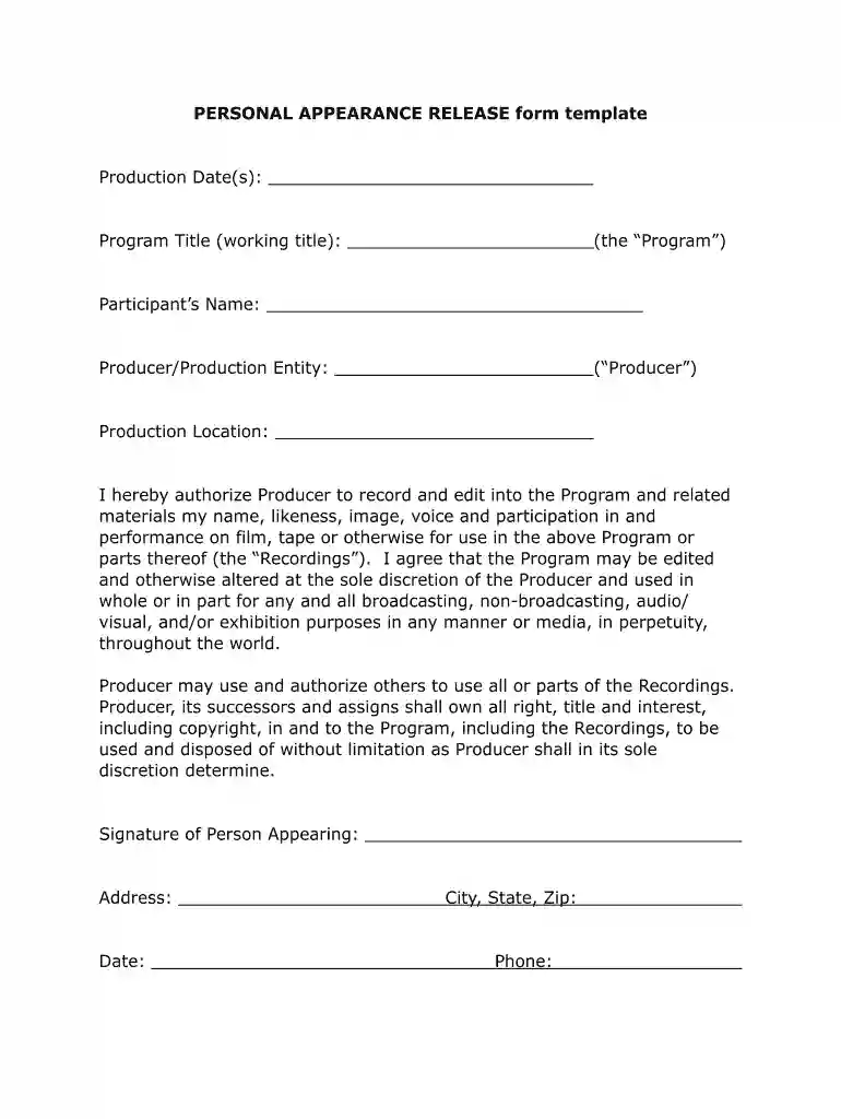personal release form Preview on Page 1