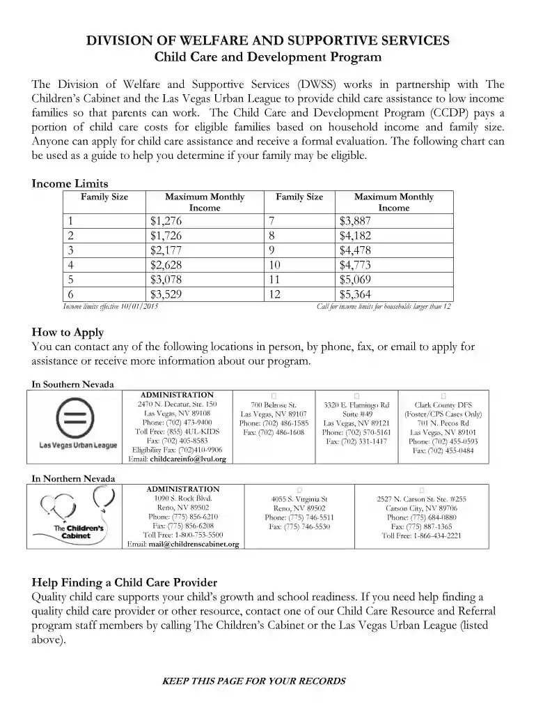 nevada child care assistance income guidelines Preview on Page 1