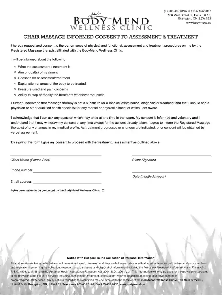 chair massage consent form Preview on Page 1