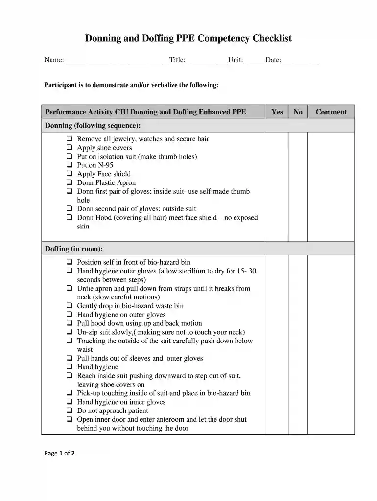 donning and doffing ppe checklist Preview on Page 1