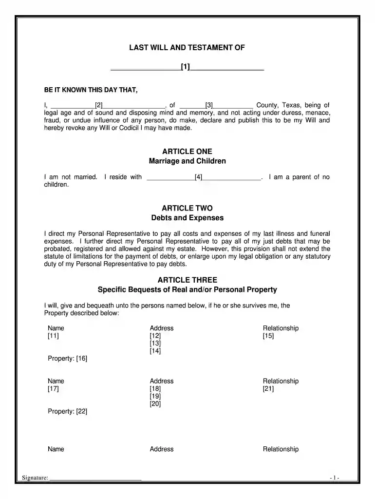 image of how to write a will in texas Preview on Page 1