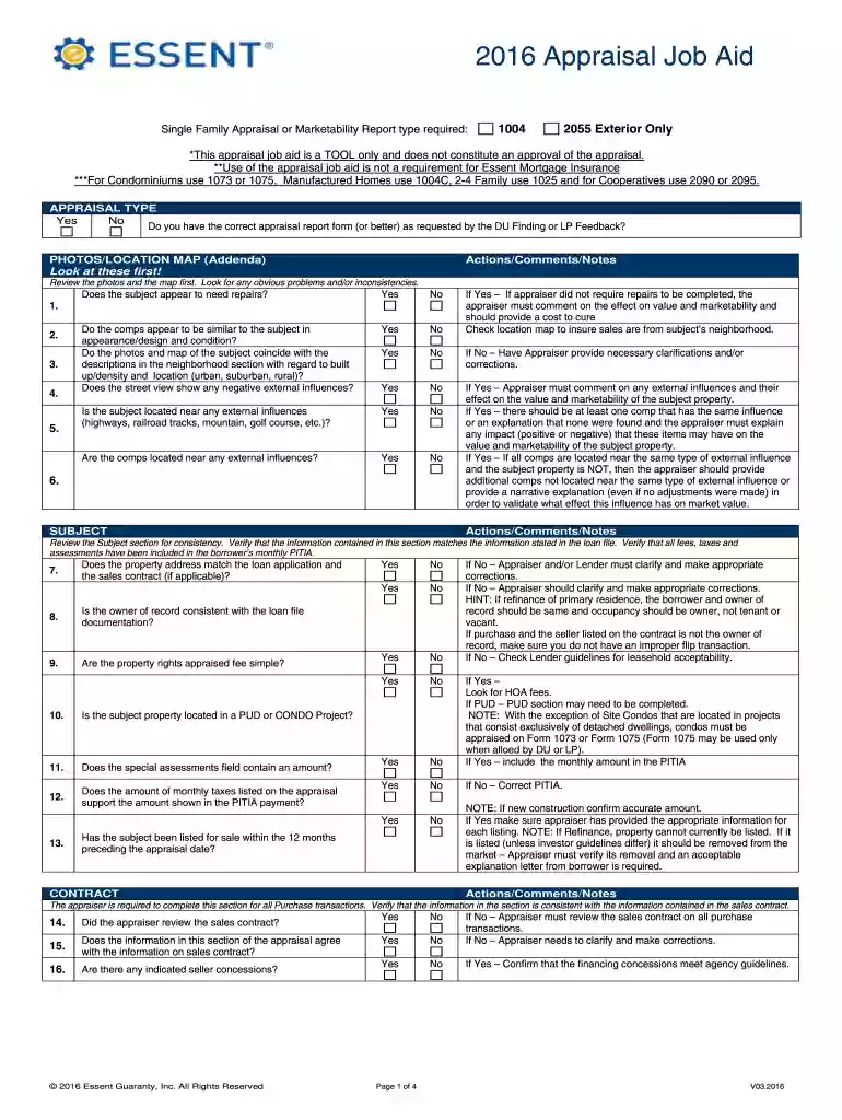 essent appraisal job aid Preview on Page 1