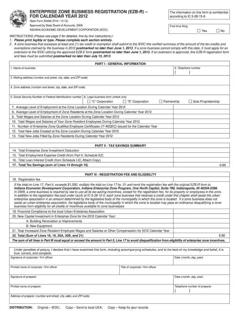 indiana form 50469 2012 Preview on Page 1