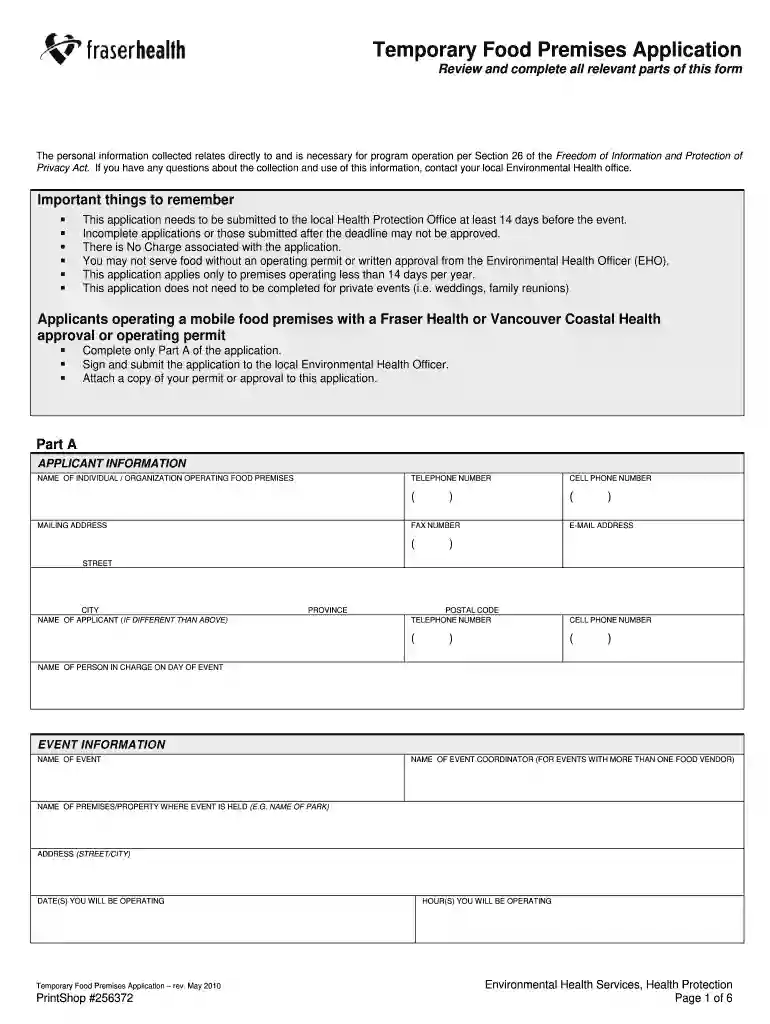 fraser health temporary food permit Preview on Page 1