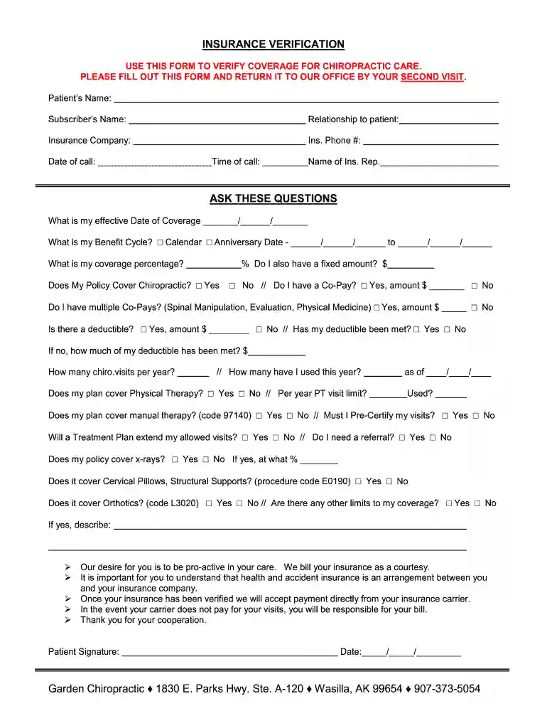 USE THIS FORM TO VERIFY COVERAGE FOR CHIROPRACTIC CARE Preview on Page 1