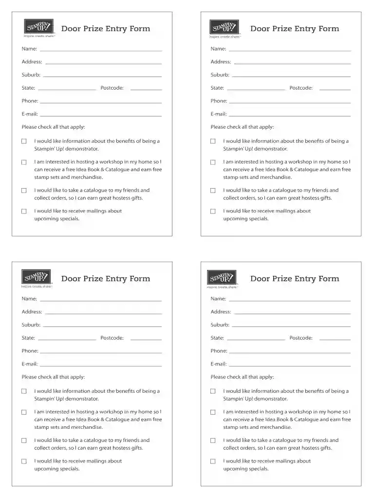 prize entry form template Preview on Page 1
