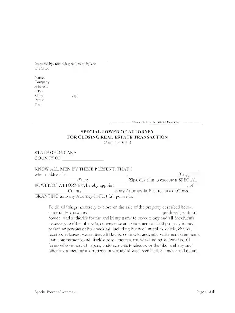 indiana power attorney real estate Preview on Page 1