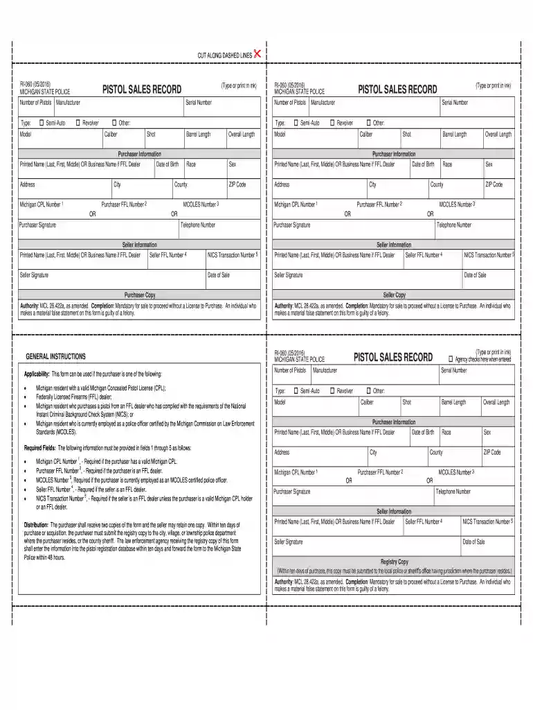 michigan pistol registration form Preview on Page 1