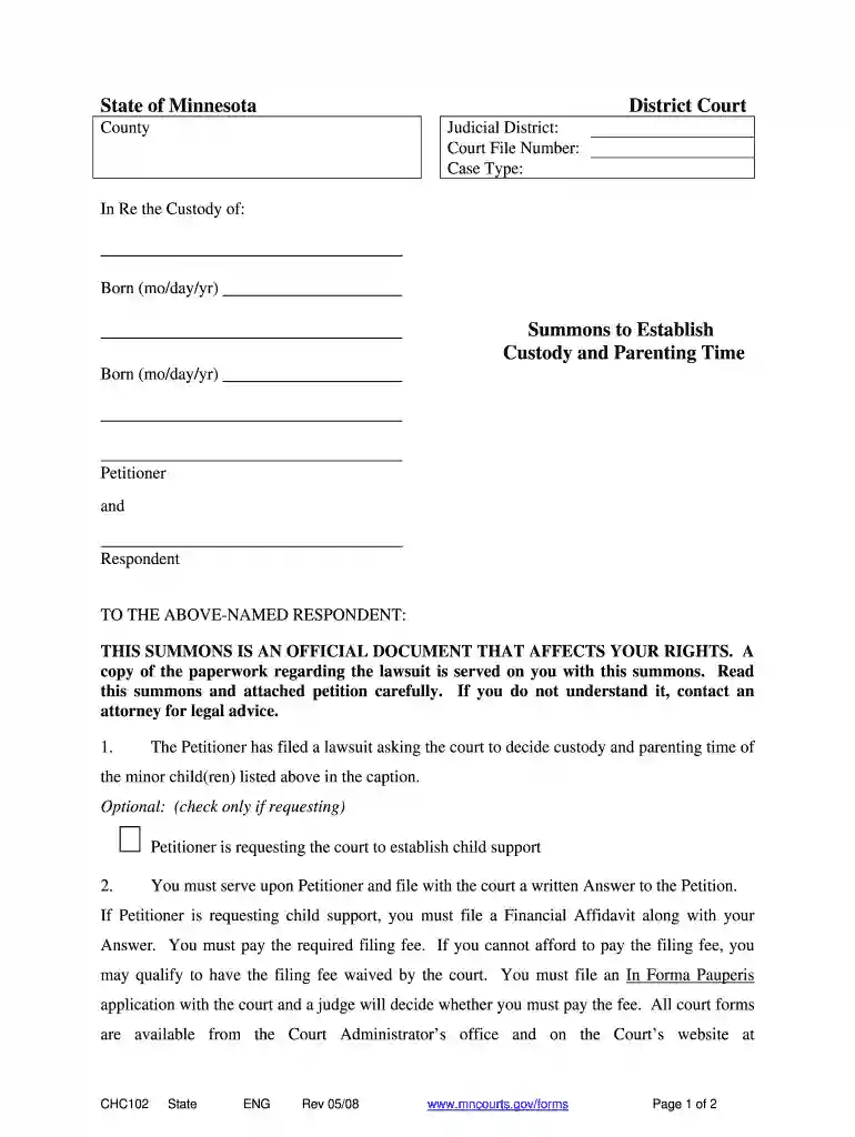 png district court summons form Preview on Page 1