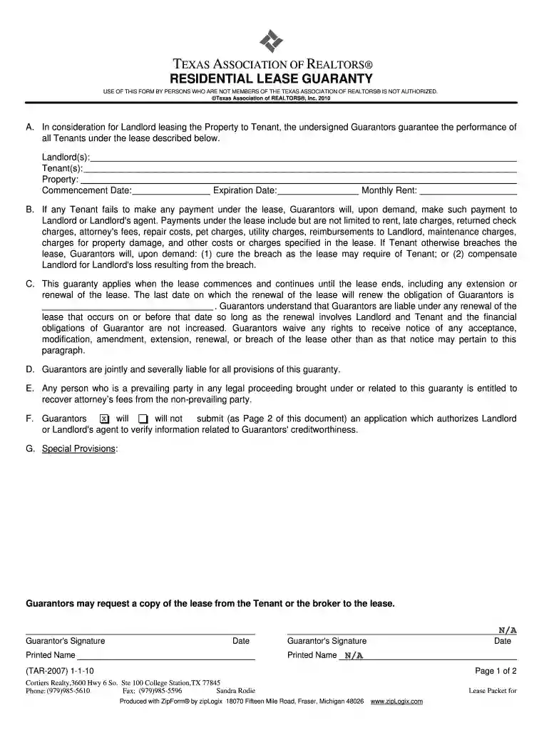 residential lease guaranty txr 2007 Preview on Page 1
